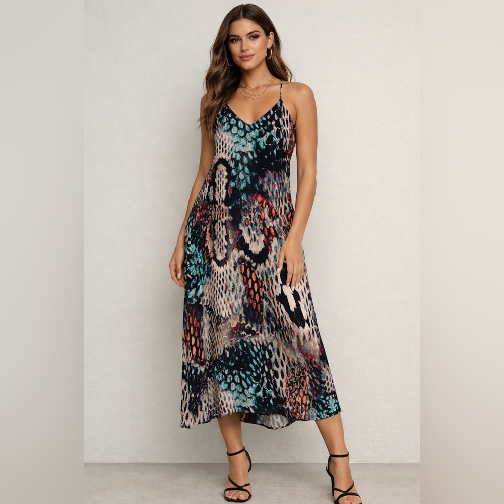 NWT Kenar Snake Ikat Multicolor Maxi Slip Dress Festival Whimsigoth Boho Sz 2